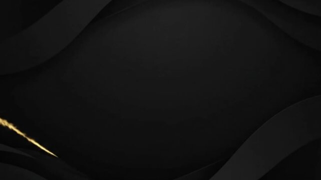 Luxurious black abstract wave background with elegant golden line accent and soft shadows for premium modern presentation designs