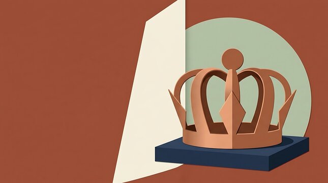 Golden crown trophy on blue pedestal with red background