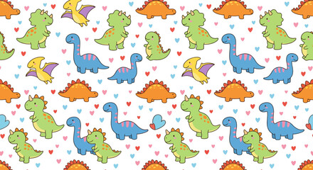 Cute Dinosaur Pattern with Hearts © Brownis