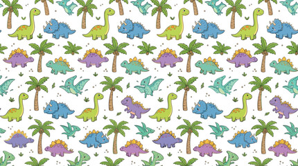 Cute dinosaur pattern with palm trees © Brownis