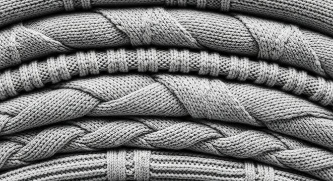 Detailed Close-Up Texture Of Knitted Fabric With Cable Knit Patterns