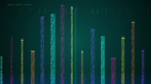 A colorful dotted bar graph forming an abstract animated background loop