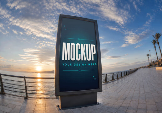 Billboard Beach Promenade Fisheye Mockup