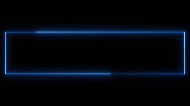 Blue neon rectangle outline glowing on black background.