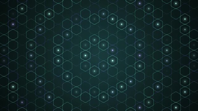 Abstract hexagonal grid background with glowing cyan nodes in a seamless loop