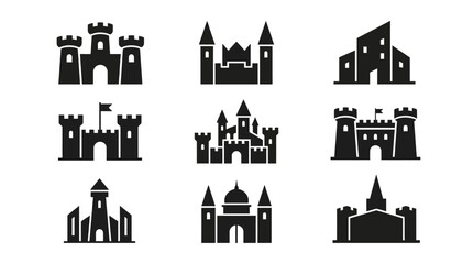 Fototapeta premium Collection of castle silhouettes icons.