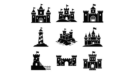 Fototapeta premium Collection of castle silhouettes icons.