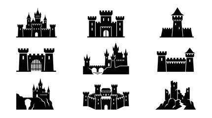 Fototapeta premium Collection of castle silhouettes medieval.