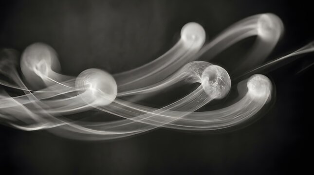 Abstract motion blur of glowing light spheres moving across dark background with light trails abstract lights dynamic motion speed blur