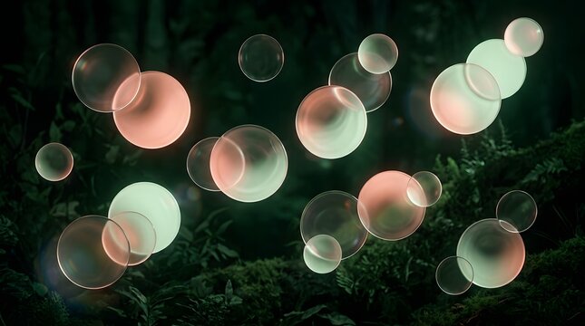 Soft glowing spheres and bubbles floating over dark textured background with abstract background dark texture light orbs glowing circle