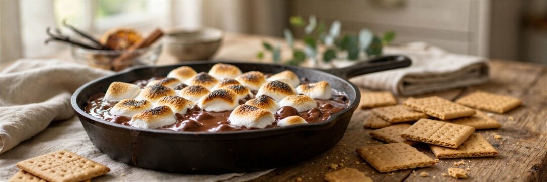 Smores Dip Skillet Styled Dessert Close Up Food Photography
