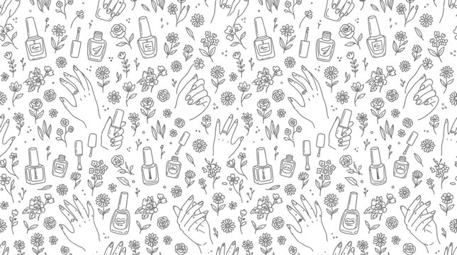 Hand painted nail polish and floral pattern