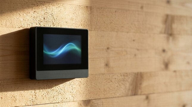 Minimalist Smart Thermostat Mounted on Sustainable Cross Laminated Timber Wall