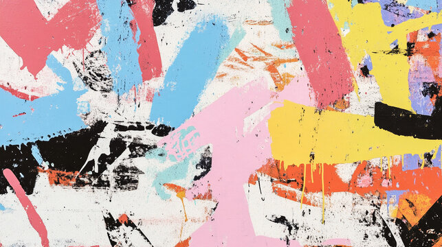 Colorful Expressive Graffiti and Paint Marks on Distressed Urban Wall