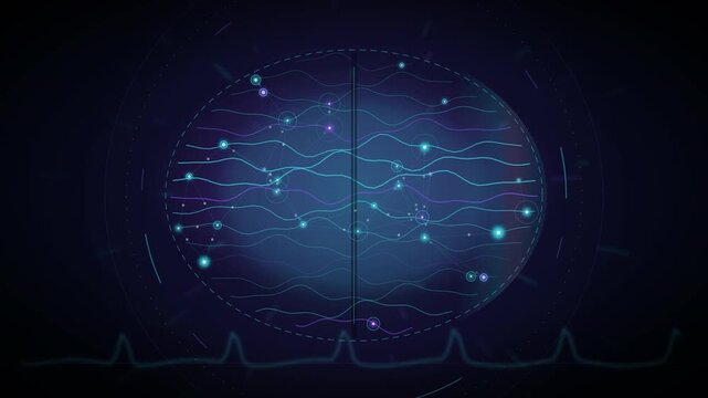 Contour Line Digital Brain With Firing Neurons And Scanning Energy Band Seamless Loop