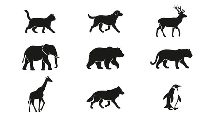 Obraz premium Silhouettes of various wild animals walking.