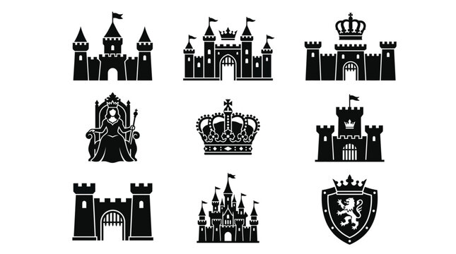 Various Crown and Castle Silhouettes.