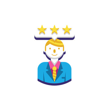 Businessman with three star rating representing average performance rating