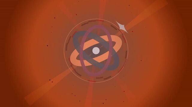 An orange loop of a stylized atomic nucleus and electron orbits serving as a seamless background overlay.