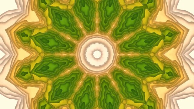A mesmerizing symmetrical pattern unfolds like a complex, layered flower with central star-like shape rotating to reveal intricate details