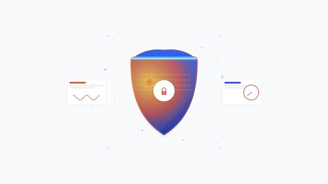 Cybersecurity shield graphic displaying threat detection and data protection analysis