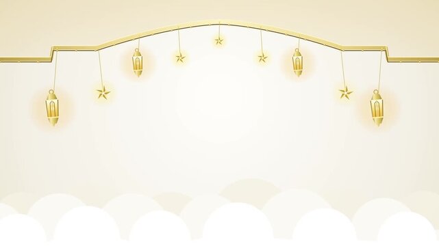 Golden arabic lantern and star hanging animation on cream background animation