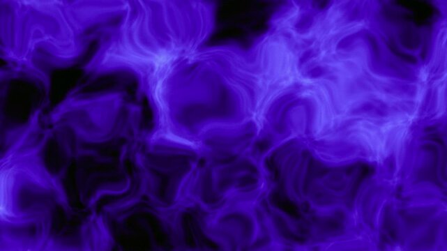 Seamless loop animation of swirling electric purple liquid energy, glowing violet fluid dynamics, smoky caustic wave motion and black contrast