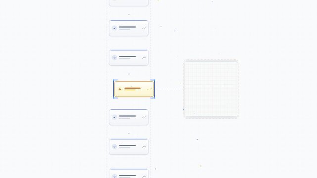 Modern workflow management software interface showing task status and process steps on clean white background