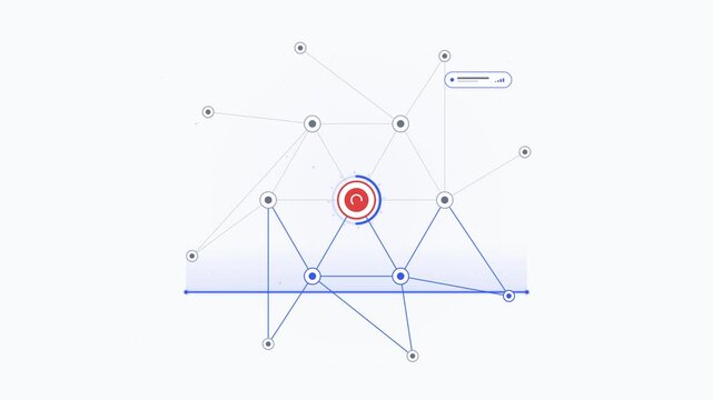 Network diagram animation showing data nodes connecting and flashing warning symbol