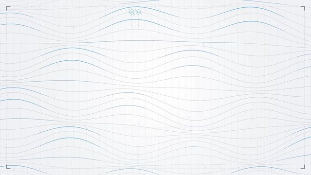 Abstract Technology Grid Background With Moving Blue Wave Lines And Digital Icons