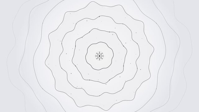 Abstract technological concentric wave rings expanding on light grey background