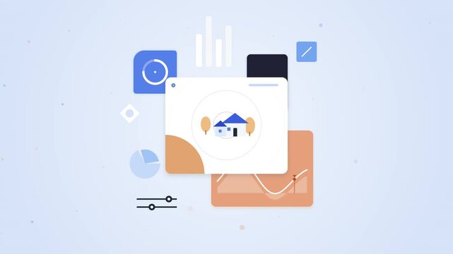 Abstract UI UX Motion Graphics Concept Animation with Data Charts and House Icon