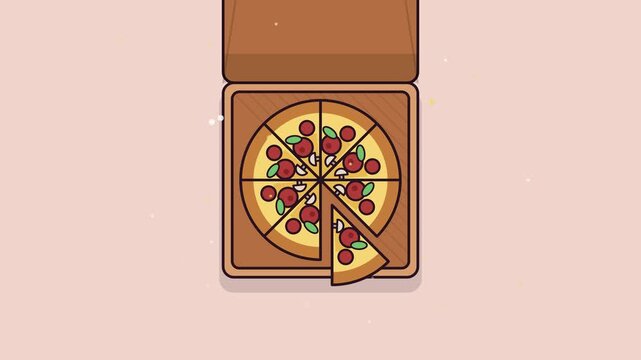 Animated Pizza Box Opening and Slice Being Removed Top Down View
