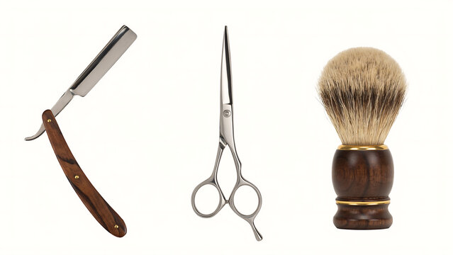 Professional Barber Tools Straight Razor, Scissors, and Shaving Brush