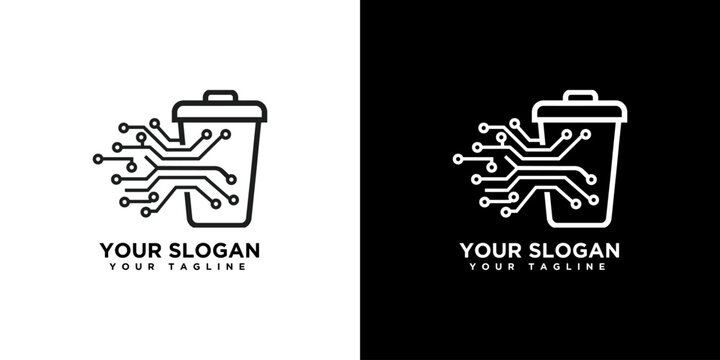 Digital Trash Can Logo with Circuit Board Design