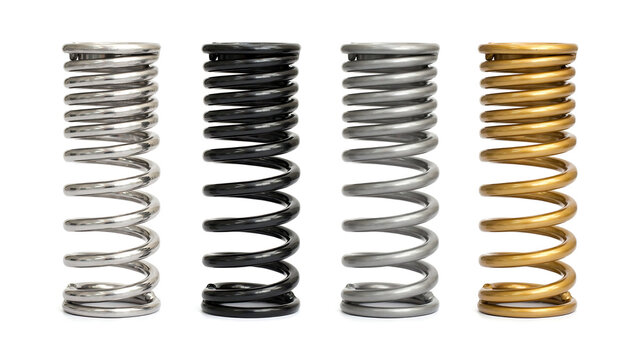 Set of Four Metallic Industrial Compression Springs in Various Colors
