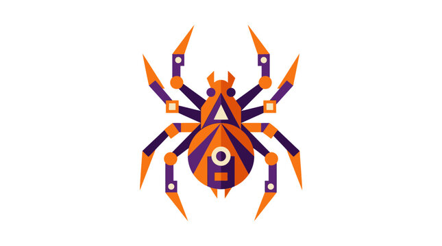 Geometric spider vector illustration with colorful abstract shapes and sharp angular legs