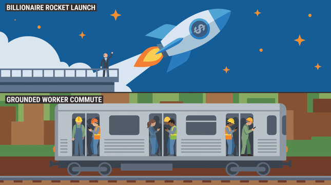 Billionaire Rocket Launch Versus Grounded Worker Commute