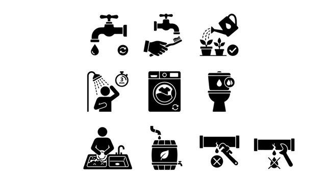 Black icons of home appliances.