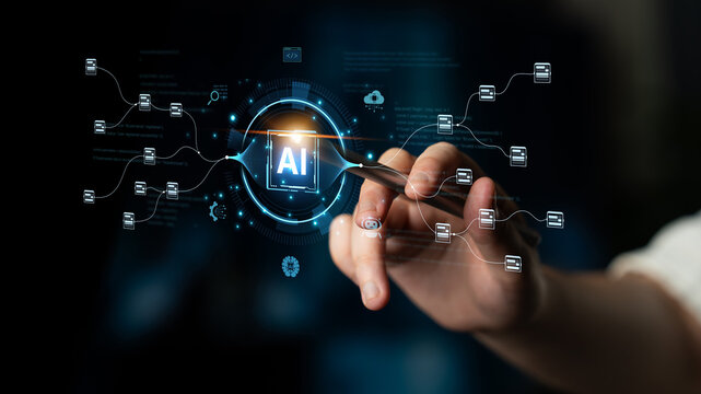 An AI-powered system for automating data workflows. The central intelligence processes and distributes information, managing complex data pipelines as shown by the surrounding code. Fermion
