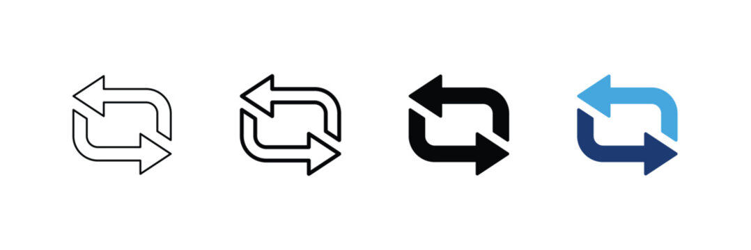 Share repost vector icon set for social media. Editable Stroke, Line Art, Black Glyph and Color vector illustration.