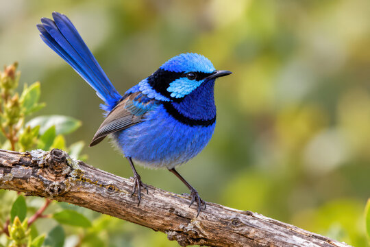 Splendid Fairywren Male in Brilliant Blue Breeding Plumage on Branch