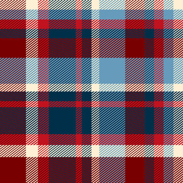 Red and navy blue plaid seamless pattern vector, classic check tartan background for textile and fashion design