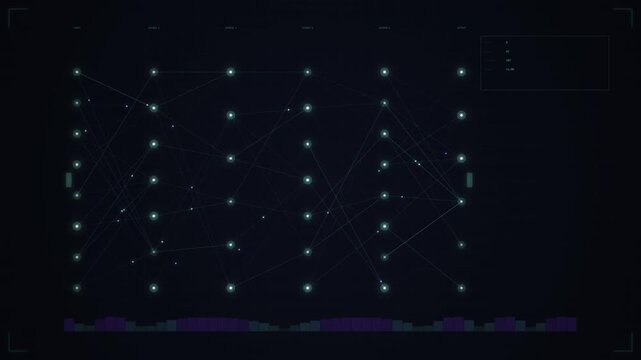 Glowing network nodes form an animated looping background with digital data lines