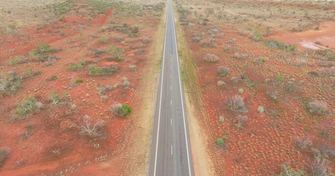 Aerial Top Down View of Outback Highway, Red dirt country, Gascoyne Western Australia, 4K