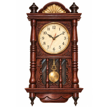 Watercolor illustration of an antique pendulum wall clock isolated on white