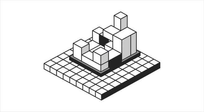 Isometric abstract building blocks construction design.