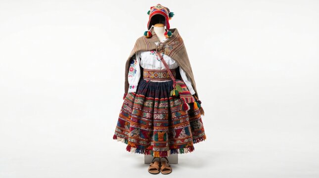 Traditional Peruvian woman clothing isolated on white background, showcasing cultural heritage