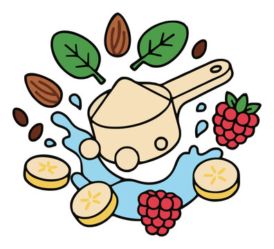 Healthy protein shake with floating ingredients vect.... Generative AI