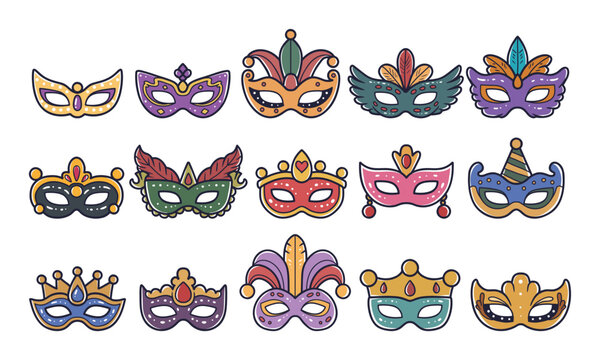 Mardigrass mask for photobooth hand drawn vector collection